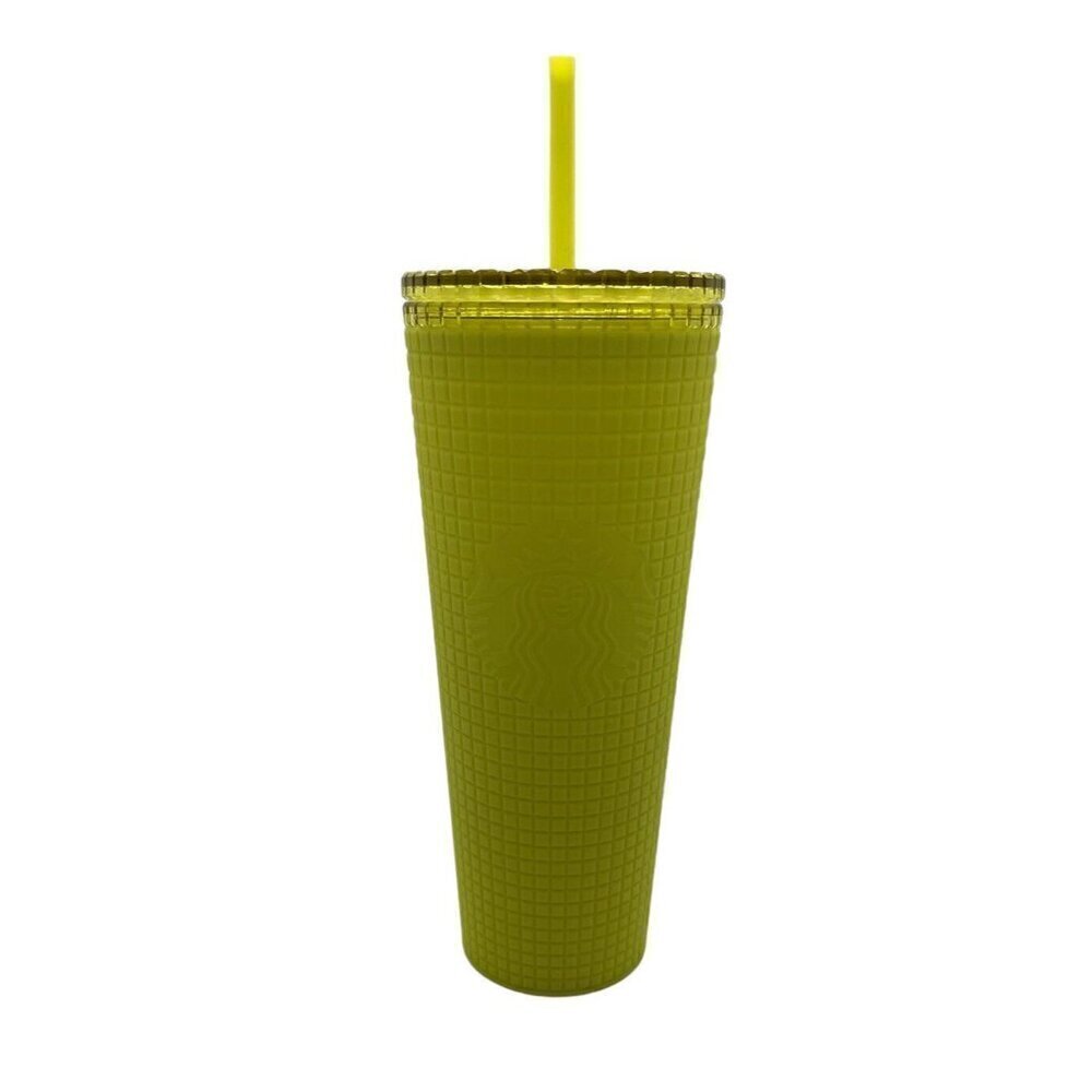 NEW Starbucks Winter 2023 Yellow Meadow Grid Soft Touch 24oz Venti Tumbler Cup